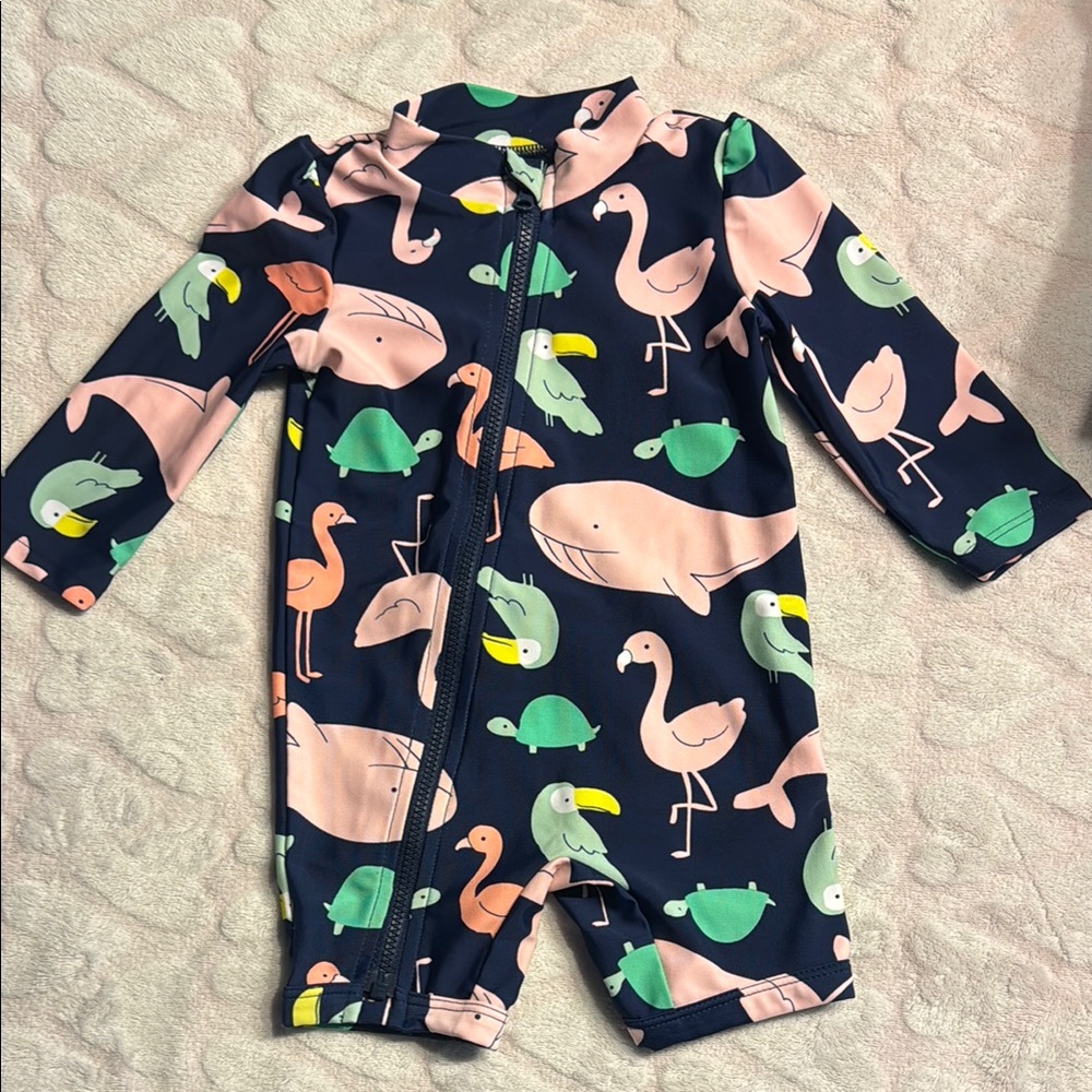 Simple Blue and Pink Flamingo Bodysuit